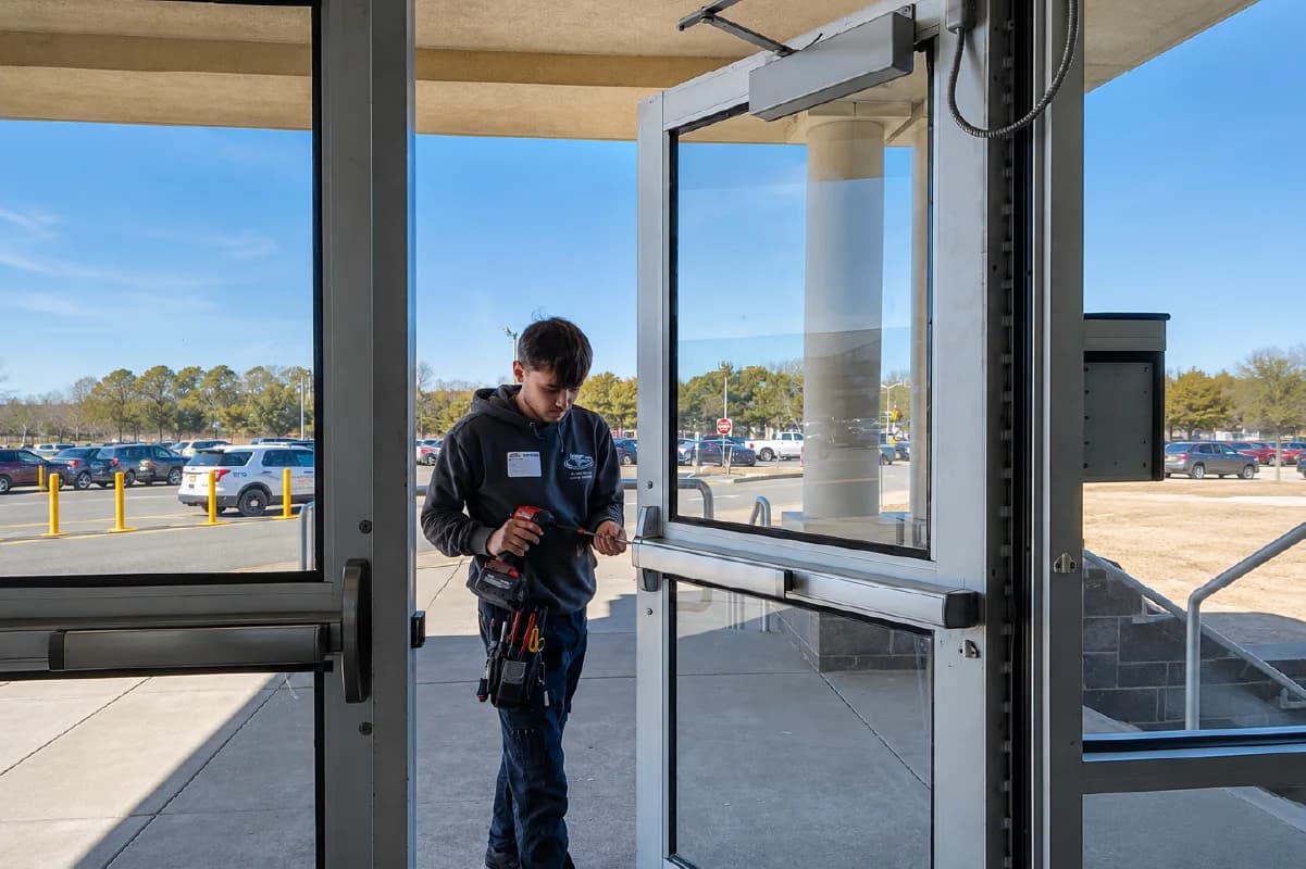 Réparation d'une porte automatique par nos techniciens à Paris 17e