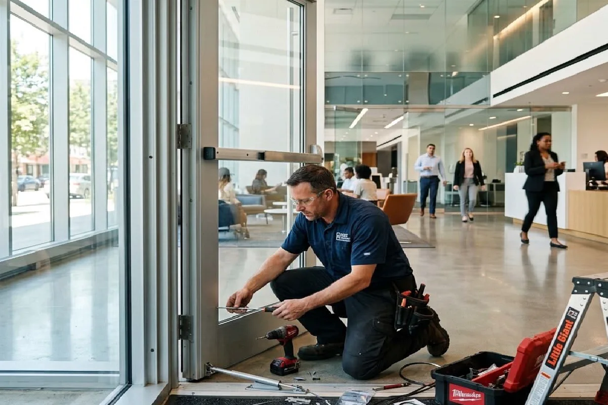 Réparation d'une porte automatique par nos techniciens à Paris 18e