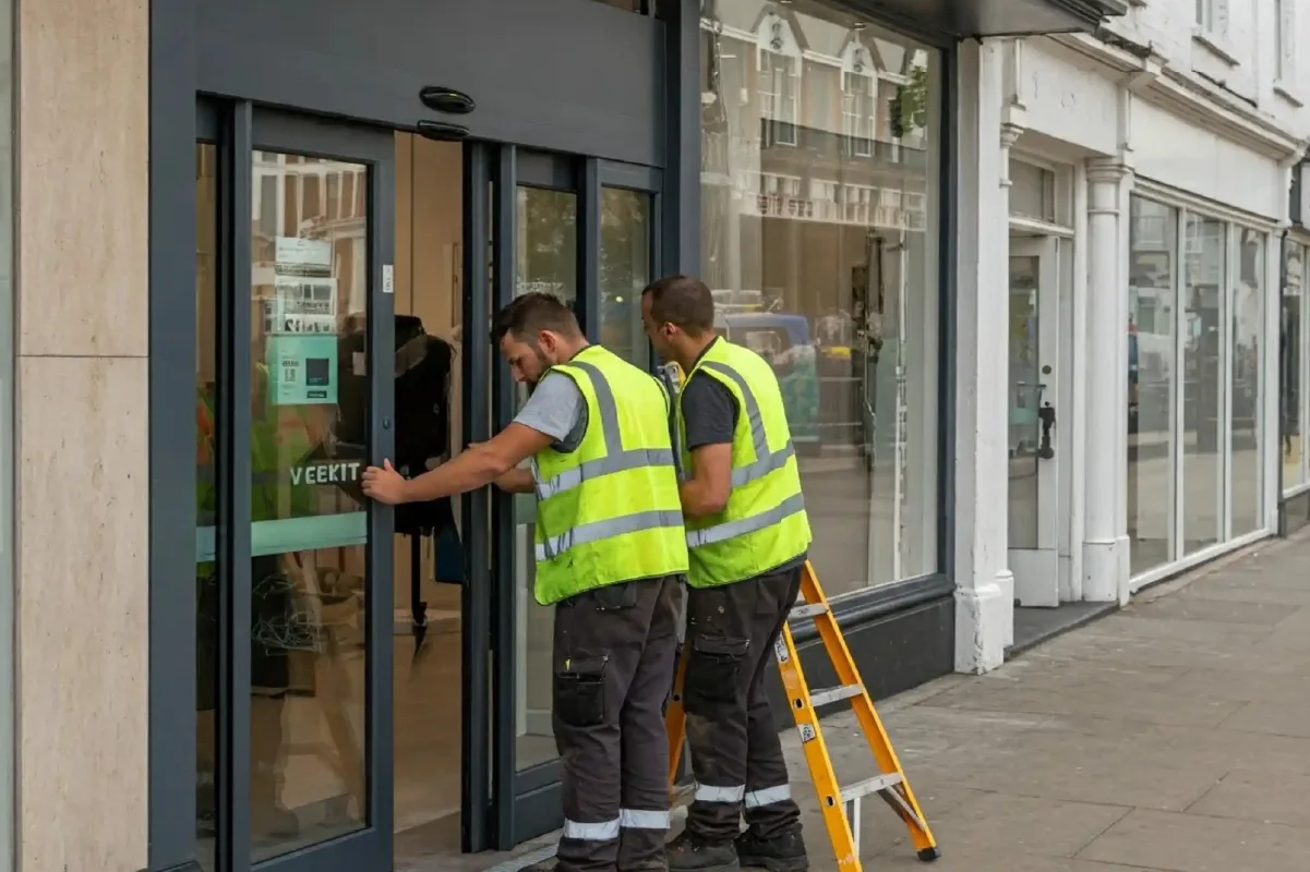 Réparation d'une porte automatique par nos techniciens à Paris 8e